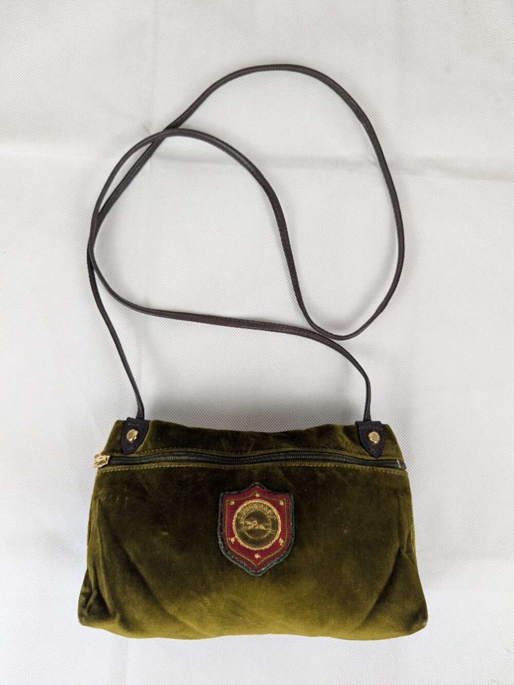 Authentic Longchamp Green velvet crossbody shoulder bag Made in France